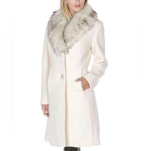 NWT $320 INC International Concepts White Ivory Faux Fur Collar Trench Coat XS